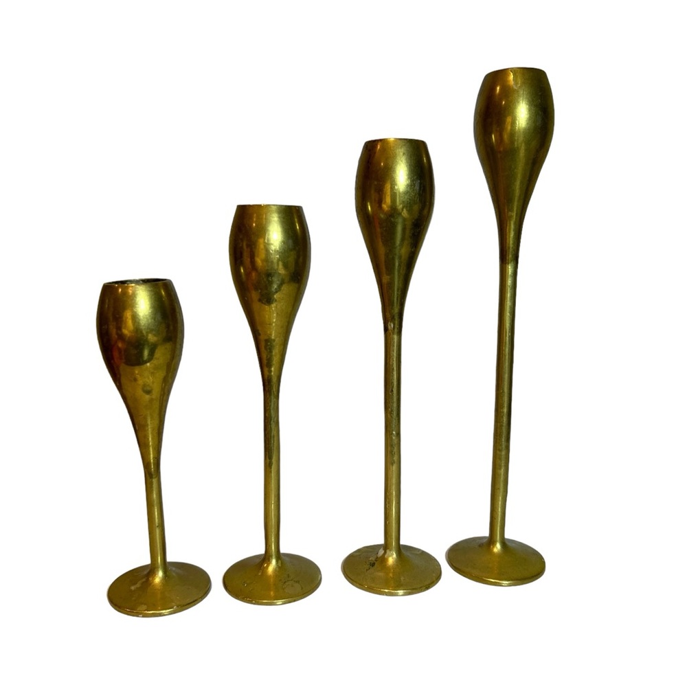 Vintage Mid‎ Century Modern Metal query brass Candlesticks Set Of Four